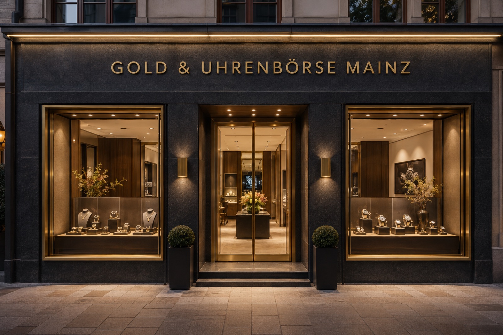 Ladenfront der Gold & Uhrenbörse Mainz, An der Adolf-Kolping-Straße 1